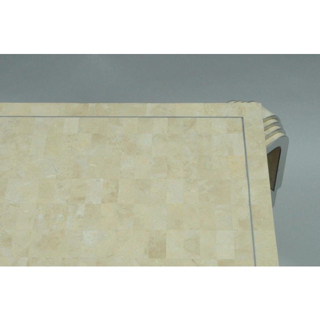 Late 20th Century Tavola by Oggetti Art Deco Form Tessellated Stone Chrome 48" Square Coffee Table For Sale - Image 5 of 10