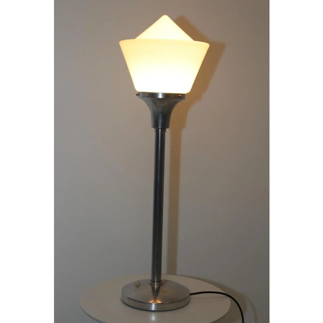 Art Deco Aluminum & Opaline Glass Table Lamp, 1930s For Sale - Image 4 of 13