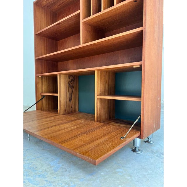 Teak Bookcase with Fold-Out Compartment, Denmark For Sale - Image 9 of 11
