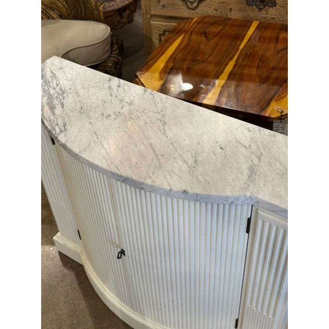 Pair of Vintage Italian White Painted Side Cabinets With Carrara Marble For Sale - Image 4 of 7