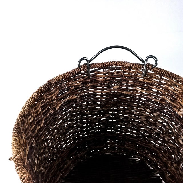 Vintage XL Metal Handle Multi Use Wicker Basket For Sale - Image 9 of 13