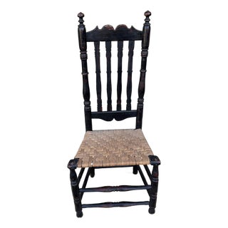 Antique Black-Painted New England Banister-Back Side Chair, Circa 1750s For Sale