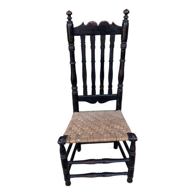 Antique Black-Painted New England Banister-Back Side Chair, Circa 1750s For Sale