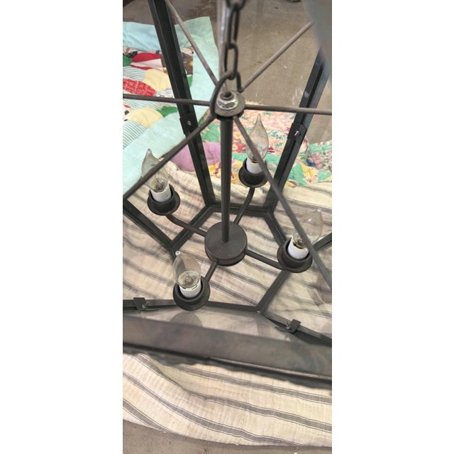 Vintage-Inspired Black Iron Lantern Chandelier For Sale - Image 4 of 7