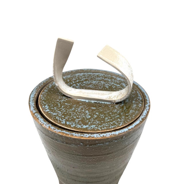 Mid-Century Modern Style Dark Green Artistic Ceramic Vase, Gabriele Bucci Italy Ca. 2000s For Sale - Image 6 of 11