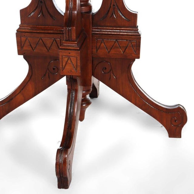 Brown Antique Eastlake Walnut & Burl Marble Top Side Stand C1890 For Sale - Image 8 of 8