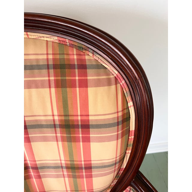 Vintage Madras Plaid Silk Upholstered Accent Chair Made by Owners Select HighPoint North Carolina, Pink Plaid Silk Chair Custom Made For Sale - Image 10 of 18