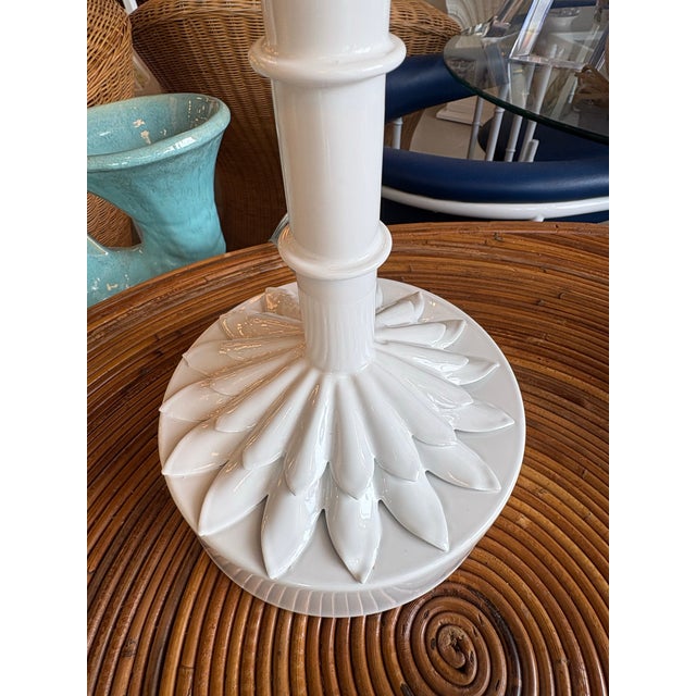Vtg. Pair 1973 Palm Beach Tree Leaf Table Lamps Restored White Tole Newly Wired For Sale - Image 10 of 10