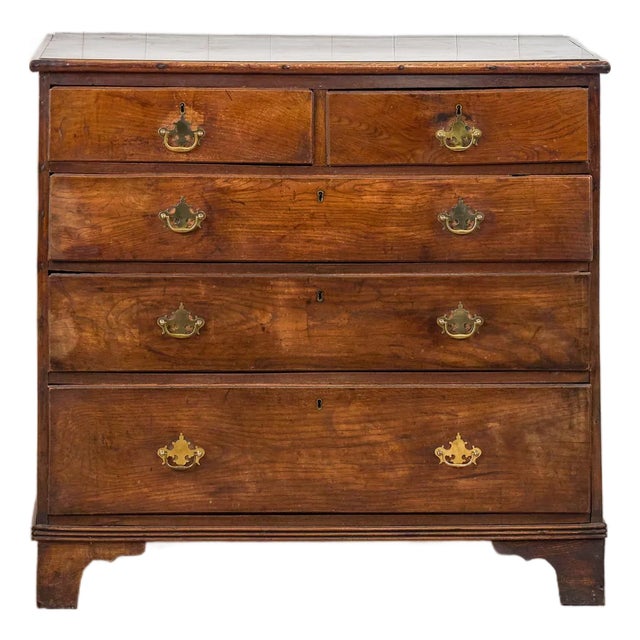 19th Century Oak Two Over Three Chest With Chippendale Pulls For Sale