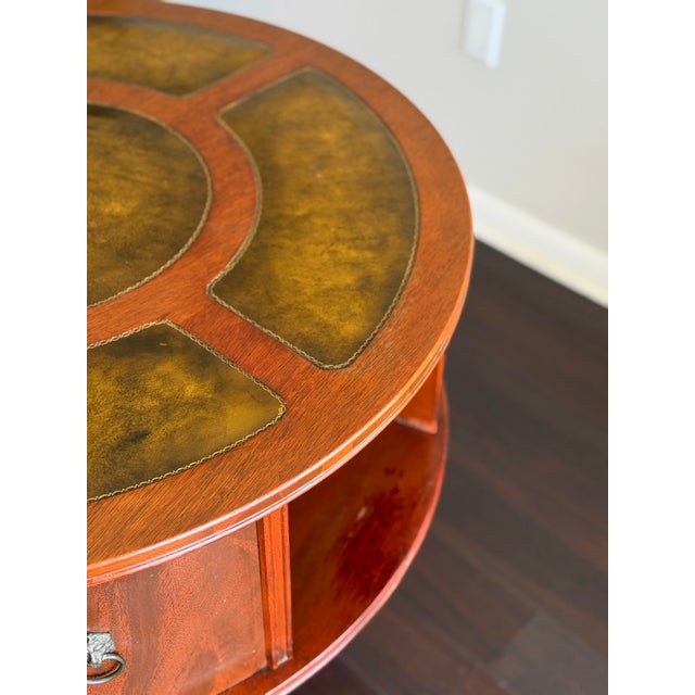 Coffee Vintage Mahogany Revolving Drum Library Table With Leather Top Duncan Phyfe Style Rotating Bookcase End Table For Sale - Image 8 of 12