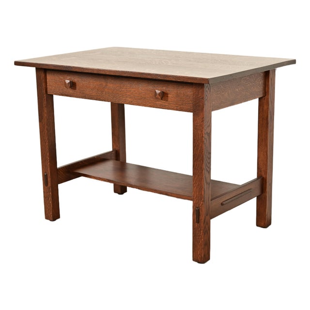 Stickley Brothers Antique Mission Oak Arts & Crafts Writing Desk or Library Table, Newly Refinished For Sale