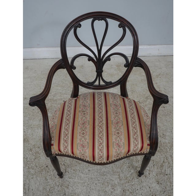 Age: C.1890-1910 Details: Solid Mahogany Tack Head Trim Reupholstered Seat Done Approx. 30 Years Ago Condition: Excellent...
