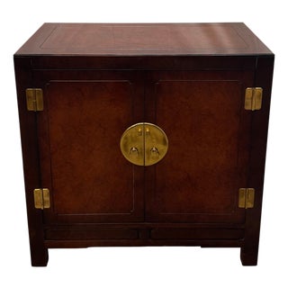 Vintage White Furniture Chinoiserie Style Burl Wood & Lacquer Accent Storage Cabinet For Sale