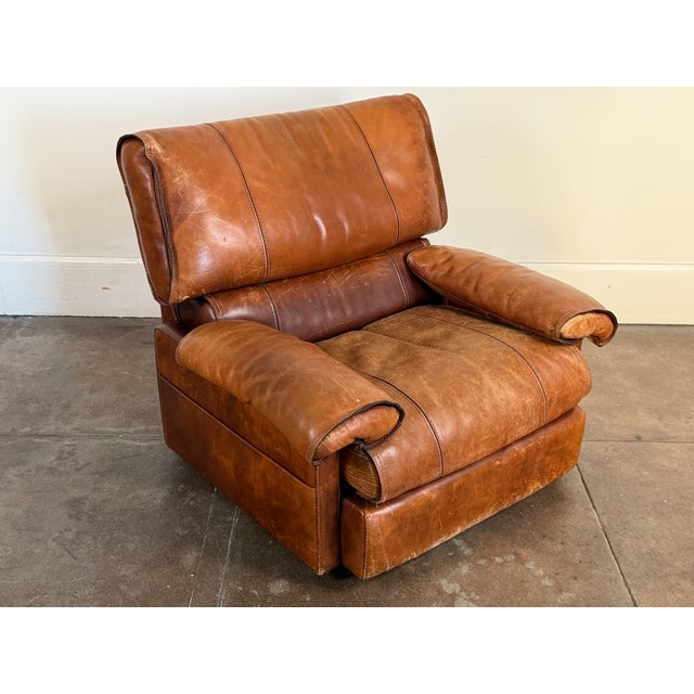 Vintage 1970's Attributed to Roche Bobois Leather Lounge Chair With Ottoman Attributed For Sale - Image 15 of 16