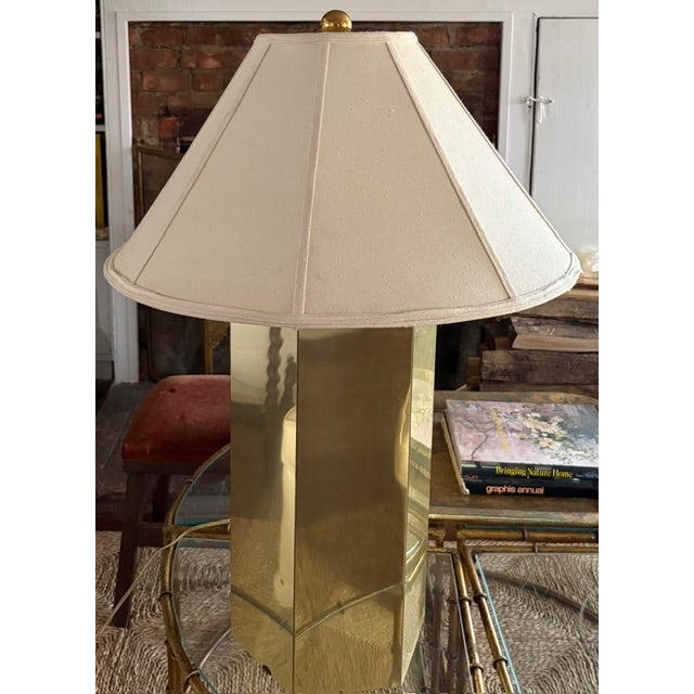 Mid Century George Kovacs Brass Cylinder Faceted Lamp, Signed For Sale In New York - Image 6 of 9