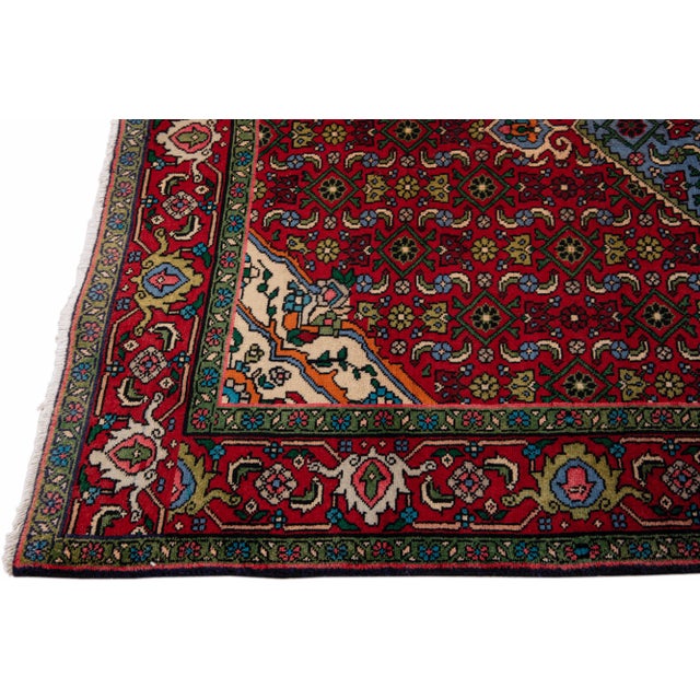 Vintage Handmade Persian Red Medallion Wool Rug 4'1" X 6'7" For Sale - Image 4 of 11