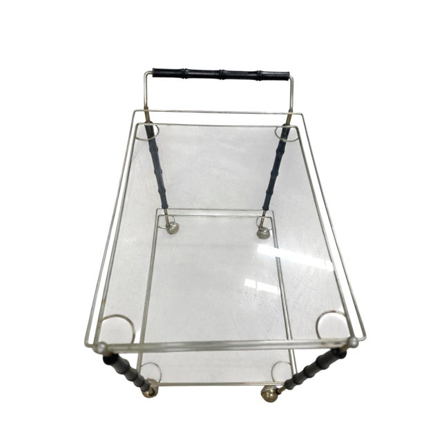 Hollywood Regency Mid-Century Hollywood Regency Faux Bamboo and Brass Two-Tier Drinks Trolley. For Sale - Image 3 of 12