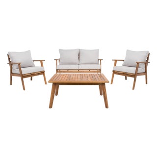 Castalia 4-Piece Outdoor Living Set, Natural/Light Grey For Sale