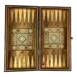 1970s Vintage Egyptian - Handmade Walnut Mosaic, Mother of Pearl, Gameboard
