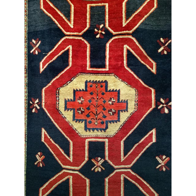 Antique Northwest Persian Runner Rug, Hand-Knotted Wool, Geometric Medallions Pattern, 4x10, Navy & Red For Sale - Image 17 of 18