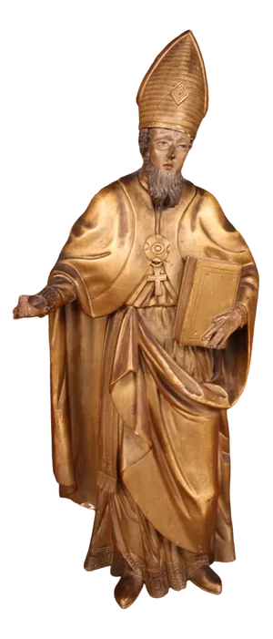 Large Statue of a Holy Bishop, 18th Century, Gilded Wood