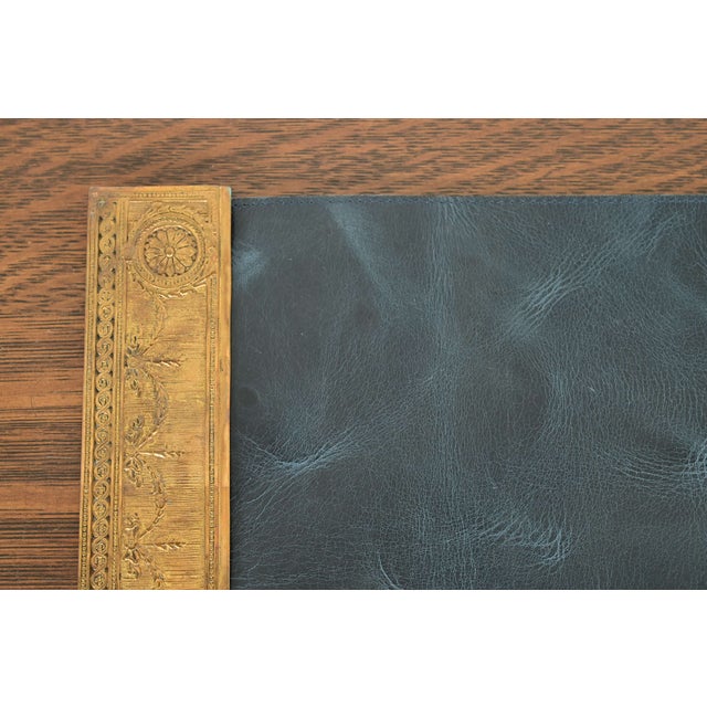 Tiffany Studios New York Adam Pattern Bronze Doré Blotter Ends With Leather Desk Blotter For Sale In South Bend - Image 6 of 11