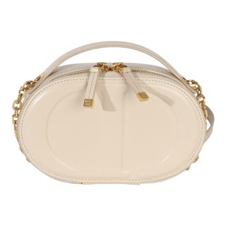 Cream Calfskin CD Signature Oval Crossbody Camera Bag For Sale