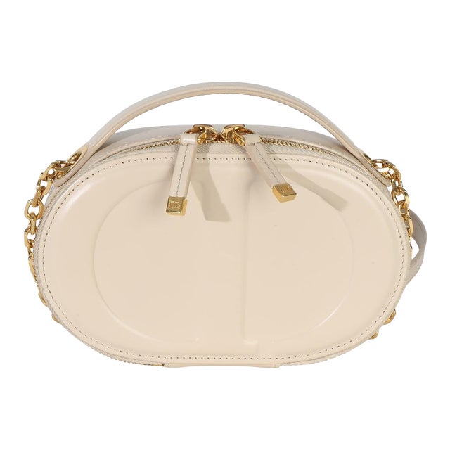 Cream Calfskin CD Signature Oval Crossbody Camera Bag For Sale