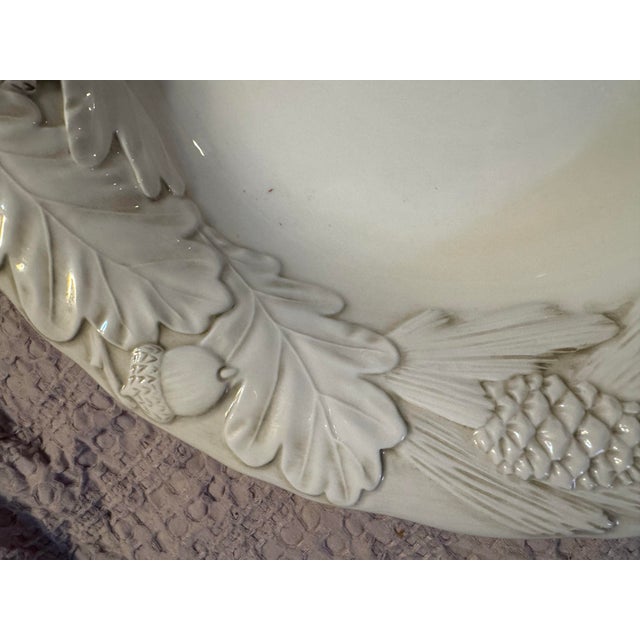 Vintage White Ceramic Embossed Serving Bowl by La Ceramica VBC For Sale - Image 4 of 12