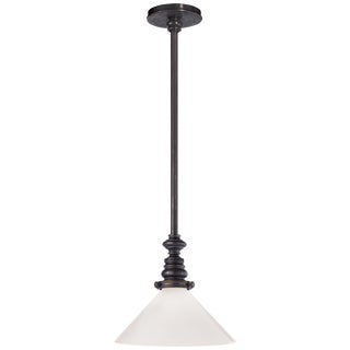 Chapman & Myers for Visual Comfort Signature Boston Pendant in Bronze with White Glass Slant Shade For Sale