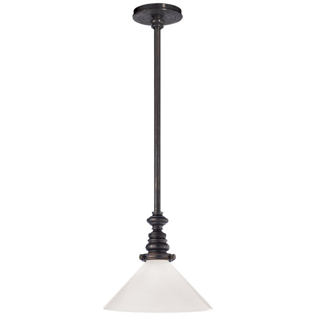 Chapman & Myers for Visual Comfort Signature Boston Pendant in Bronze with White Glass Slant Shade For Sale