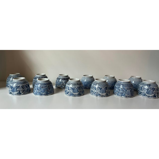 Antique Japanese Blue and White Teacups - Set/Collection of 12 - For Sale - Image 16 of 18