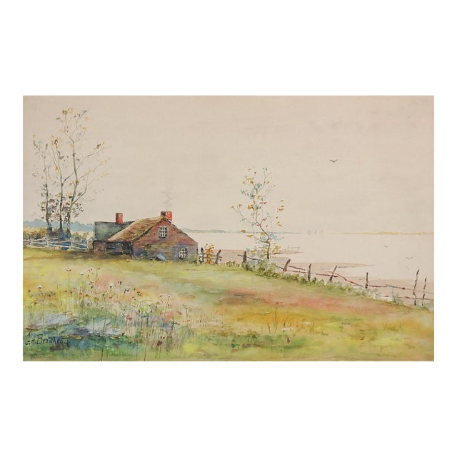 Early 20th Century New England Coastal Landscape Watercolor Painting For Sale