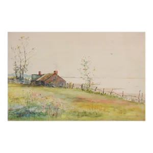 Early 20th Century New England Coastal Landscape Watercolor Painting