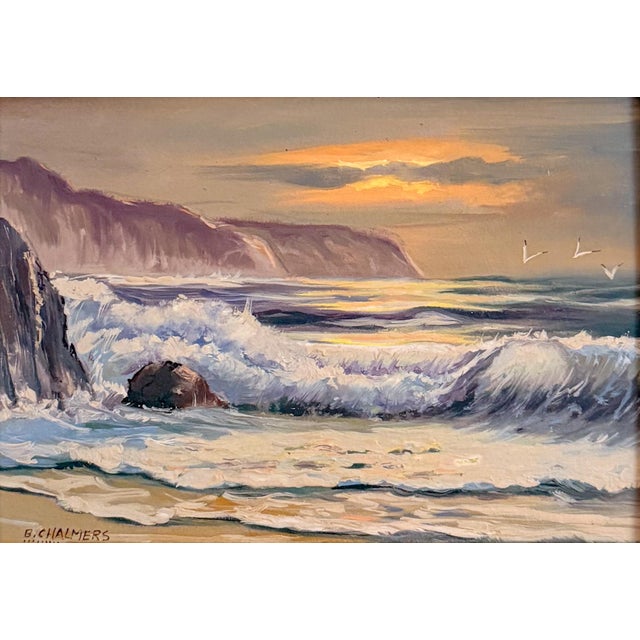 Realism Ocean Tide at the Cliffs Oil Painting on Board by Southern California Artist Burl E. Chalmers For Sale - Image 3 of 11