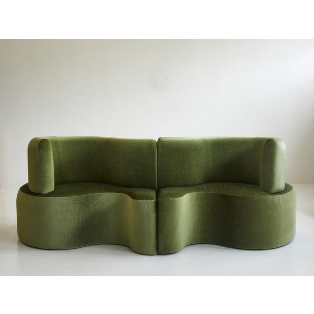2000 - 2009 Cloverleaf Sofa in Prada Green Velvet by Verner Panton for Verpan, Denmark, 2000s, Set of 2 For Sale - Image 5 of 13