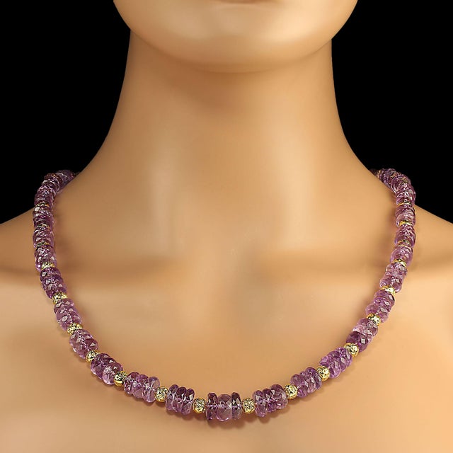 This is part of Chairish’s Fine Jewelry assortment. Stunning 27-Inch Sparkling Lilac Amethyst Necklace with Gold Lava...