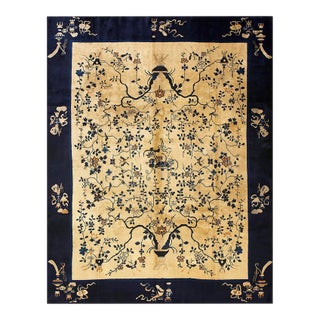 1920s Beige Tree-of-Life Antique Chinese Peking Rug 9' 3'' X 11' 6'' Knotted Wool Carpet For Sale