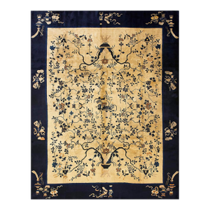 1920s Beige Tree-of-Life Antique Chinese Peking Rug 9' 3'' X 11' 6'' Knotted Wool Carpet