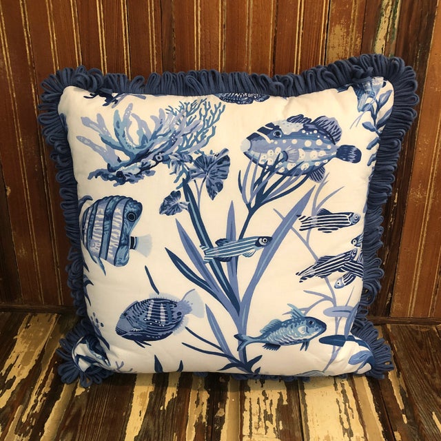 Contemporary Nautical Fish Print Hand Crafted Pillows - Set of 2 For Sale In West Palm - Image 6 of 10