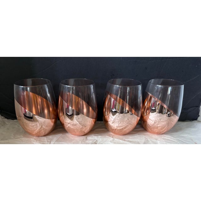 Late 20th Century Rose Gold Ombre Stemless Modern Copper Metallic Wine Glasses, Set of 4 For Sale In Indianapolis - Image 6 of 8