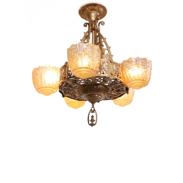 Art Deco Slip Shade Chandelier by the Lincoln Manufacturing Company C. 1930's For Sale In New York - Image 6 of 11