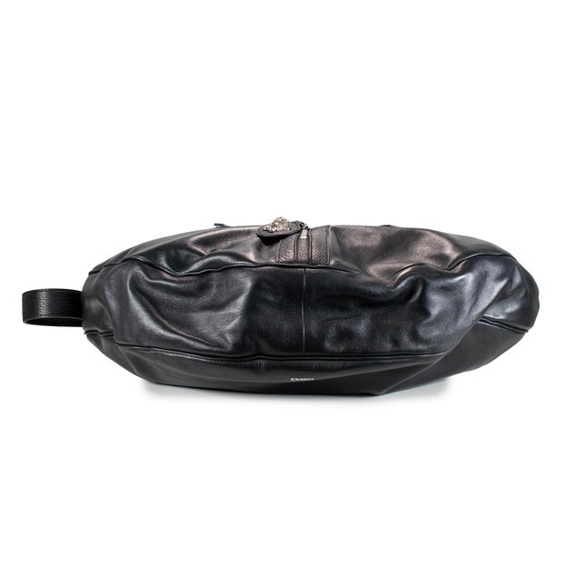 Versace Repeat Large Hobo Black Leather Silver Hardware Shoulder Bag For Sale In Houston - Image 6 of 12