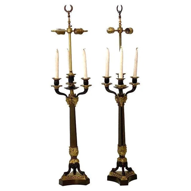 Pair of French Empire Revival Candelabra Lamps Bronze For Sale - Image 13 of 13