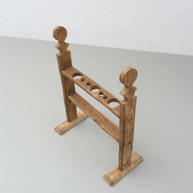 Spanish Hachero Traditional Natural Oak Wood Candleholder, 1890s For Sale - Image 9 of 18