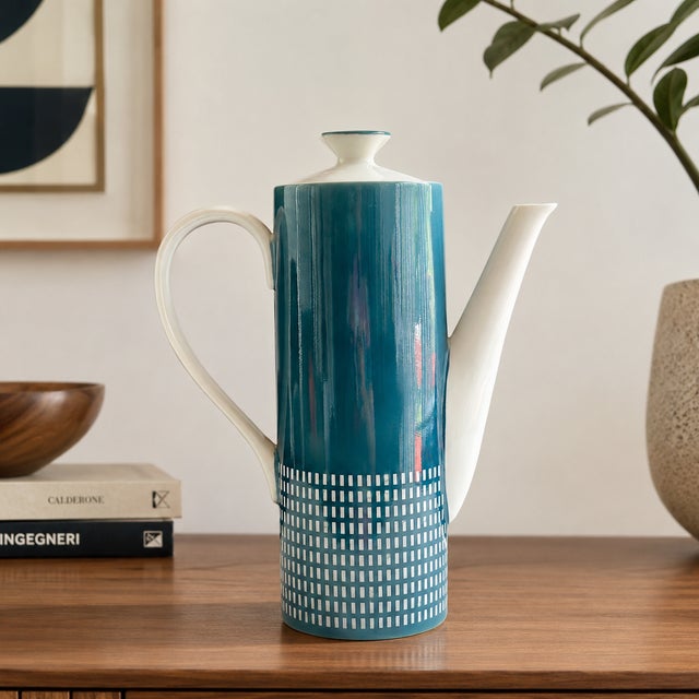Vintage Harmony House coffee pot in the rare 4777 Blue pattern, circa 1960s. Made in Japan, this striking Mid-Century...
