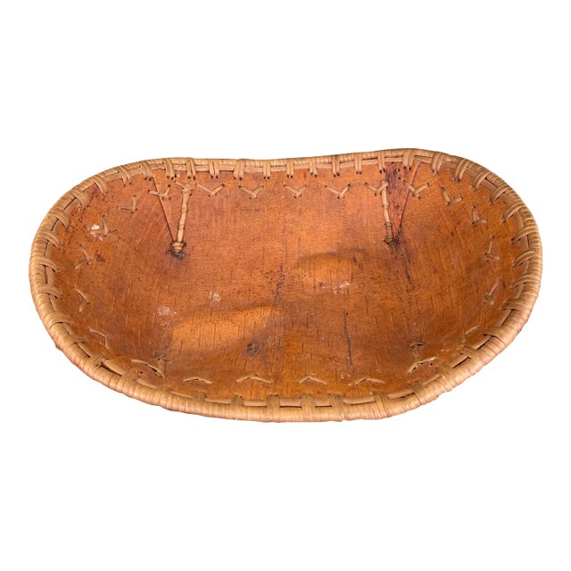 Vintage Likely Native American Birch Bark and Sweetgrass Hand-Sewn Bowl For Sale