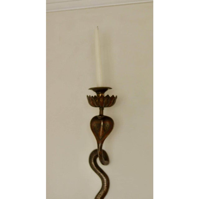 Metal Egyptian Revival Style Engraved Brass Cobra Sconces, Set of 2 For Sale - Image 7 of 18