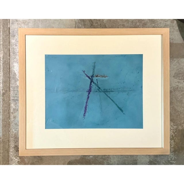 Wood Vintage Original Abstract Oil Paining on Paper For Sale - Image 7 of 12