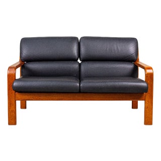 Vintage Teak and Leather 2-Seater Sofa from Olsen & Laursen, 1980s For Sale